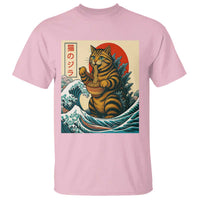 Catzilla T Shirt Cute Cat Eating Ramen Japanese Sun Wave Art - Wonder Print Shop