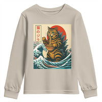 Catzilla Youth Sweatshirt Cute Cat Eating Ramen Japanese Sun Wave Art - Wonder Print Shop