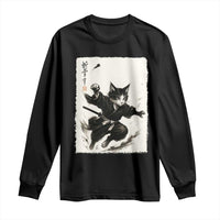 Samurai Cat Long Sleeve Shirt Japanese Sumie Cat Warrior Art - Wonder Print Shop