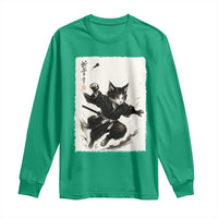 Samurai Cat Long Sleeve Shirt Japanese Sumie Cat Warrior Art - Wonder Print Shop