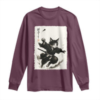 Samurai Cat Long Sleeve Shirt Japanese Sumie Cat Warrior Art - Wonder Print Shop