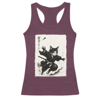 Samurai Cat Racerback Tank Top Japanese Sumie Cat Warrior Art - Wonder Print Shop