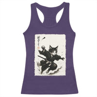 Samurai Cat Racerback Tank Top Japanese Sumie Cat Warrior Art - Wonder Print Shop