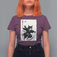 Samurai Cat T Shirt For Women Japanese Sumie Cat Warrior Art - Wonder Print Shop