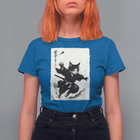 Samurai Cat T Shirt For Women Japanese Sumie Cat Warrior Art - Wonder Print Shop