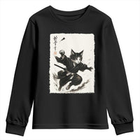 Samurai Cat Youth Sweatshirt Japanese Sumie Cat Warrior Art - Wonder Print Shop