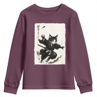 Samurai Cat Youth Sweatshirt Japanese Sumie Cat Warrior Art - Wonder Print Shop