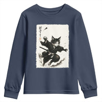 Samurai Cat Youth Sweatshirt Japanese Sumie Cat Warrior Art - Wonder Print Shop
