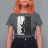 Samurai Bigfoot T Shirt For Women Japanese Vintage Graphic Sumie Warrior Art - Wonder Print Shop