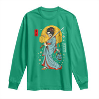 Horror Samurai Geisha Skull Long Sleeve Shirt Japanese Kimono And Katana - Wonder Print Shop