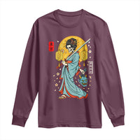 Horror Samurai Geisha Skull Long Sleeve Shirt Japanese Kimono And Katana - Wonder Print Shop