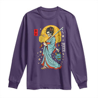 Horror Samurai Geisha Skull Long Sleeve Shirt Japanese Kimono And Katana - Wonder Print Shop