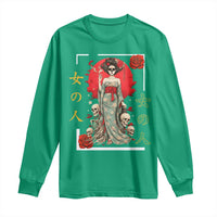 Gothic Japanese Geisha Skeleton Long Sleeve Shirt Wearing Kimono - Wonder Print Shop