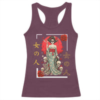Gothic Japanese Geisha Skeleton Racerback Tank Top Wearing Kimono - Wonder Print Shop