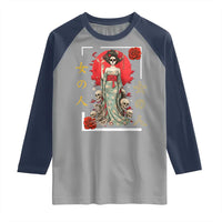 Gothic Japanese Geisha Skeleton Raglan Shirt Wearing Kimono - Wonder Print Shop