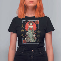 Gothic Japanese Geisha Skeleton T Shirt For Women Wearing Kimono - Wonder Print Shop