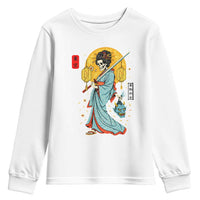 Gothic Samurai Geisha Skeleton Youth Sweatshirt Japanese Kimono And Katana - Wonder Print Shop