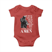 Military Christian Warrior Baby Onesie The Devil Saw Me With My Head Down And Thought He'd Won