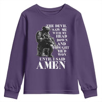 Military Christian Warrior Youth Sweatshirt The Devil Saw Me With My Head Down And Thought He'd Won