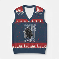 Military Soldier Skull Christian Faith V-Neck Knit Sweater Vest The Devil Saw Me With My Head Down And Thought He'd Won