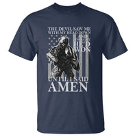 Military Soldier Skull Christian Faith T Shirt The Devil Saw Me With My Head Down And Thought He'd Won