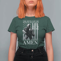 Military Soldier Skull Christian Faith T Shirt For Women The Devil Saw Me With My Head Down And Thought He'd Won