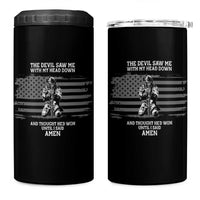 Soldier Skull Christian Faith Quote 4 in 1 Can Cooler Tumbler The Devil Saw Me With My Head Down And Thought He'd Won