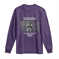 Soldier Skull Christian Faith Quote Long Sleeve Shirt The Devil Saw Me With My Head Down And Thought He'd Won