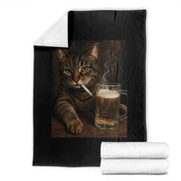 Funny Smoking Cat Throw Blanket Cigarette Kitty Beer Lover