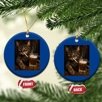 Funny Smoking Cat Ceramic Ornament Cigarette Kitty Beer Lover