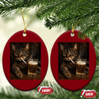 Funny Smoking Cat Ceramic Ornament Cigarette Kitty Beer Lover