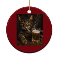 Funny Smoking Cat Ceramic Ornament Cigarette Kitty Beer Lover