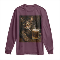 Funny Smoking Cat Long Sleeve Shirt Cigarette Kitty Beer Lover