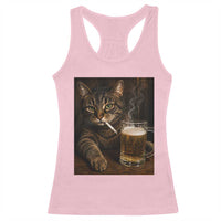 Funny Smoking Cat Racerback Tank Top Cigarette Kitty Beer Lover