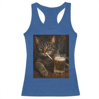 Funny Smoking Cat Racerback Tank Top Cigarette Kitty Beer Lover