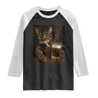 Funny Smoking Cat Raglan Shirt Cigarette Kitty Beer Lover