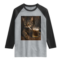 Funny Smoking Cat Raglan Shirt Cigarette Kitty Beer Lover