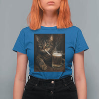 Funny Smoking Cat T Shirt For Women Cigarette Kitty Beer Lover
