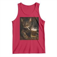 Funny Smoking Cat Tank Top Cigarette Kitty Beer Lover