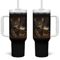 Funny Smoking Cat Tumbler With Handle Cigarette Kitty Beer Lover