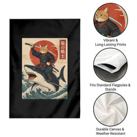 Funny Samurai Cat Riding Shark Garden Flag Vintage Japanese Ukiyoe