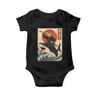 Funny Samurai Cat Riding Shark Baby Onesie Vintage Japanese Ukiyoe