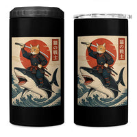 Funny Samurai Cat Riding Shark 4 in 1 Can Cooler Tumbler Vintage Japanese Ukiyoe