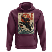 Funny Samurai Cat Riding Shark Hoodie Vintage Japanese Ukiyoe