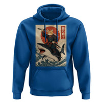 Funny Samurai Cat Riding Shark Hoodie Vintage Japanese Ukiyoe
