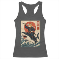 Funny Samurai Cat Riding Shark Racerback Tank Top Vintage Japanese Ukiyoe
