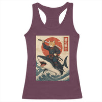 Funny Samurai Cat Riding Shark Racerback Tank Top Vintage Japanese Ukiyoe