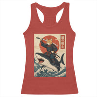 Funny Samurai Cat Riding Shark Racerback Tank Top Vintage Japanese Ukiyoe