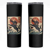 Funny Samurai Cat Riding Shark Skinny Tumbler Vintage Japanese Ukiyoe