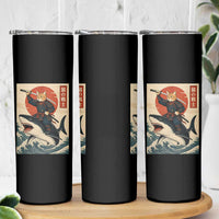 Funny Samurai Cat Riding Shark Skinny Tumbler Vintage Japanese Ukiyoe